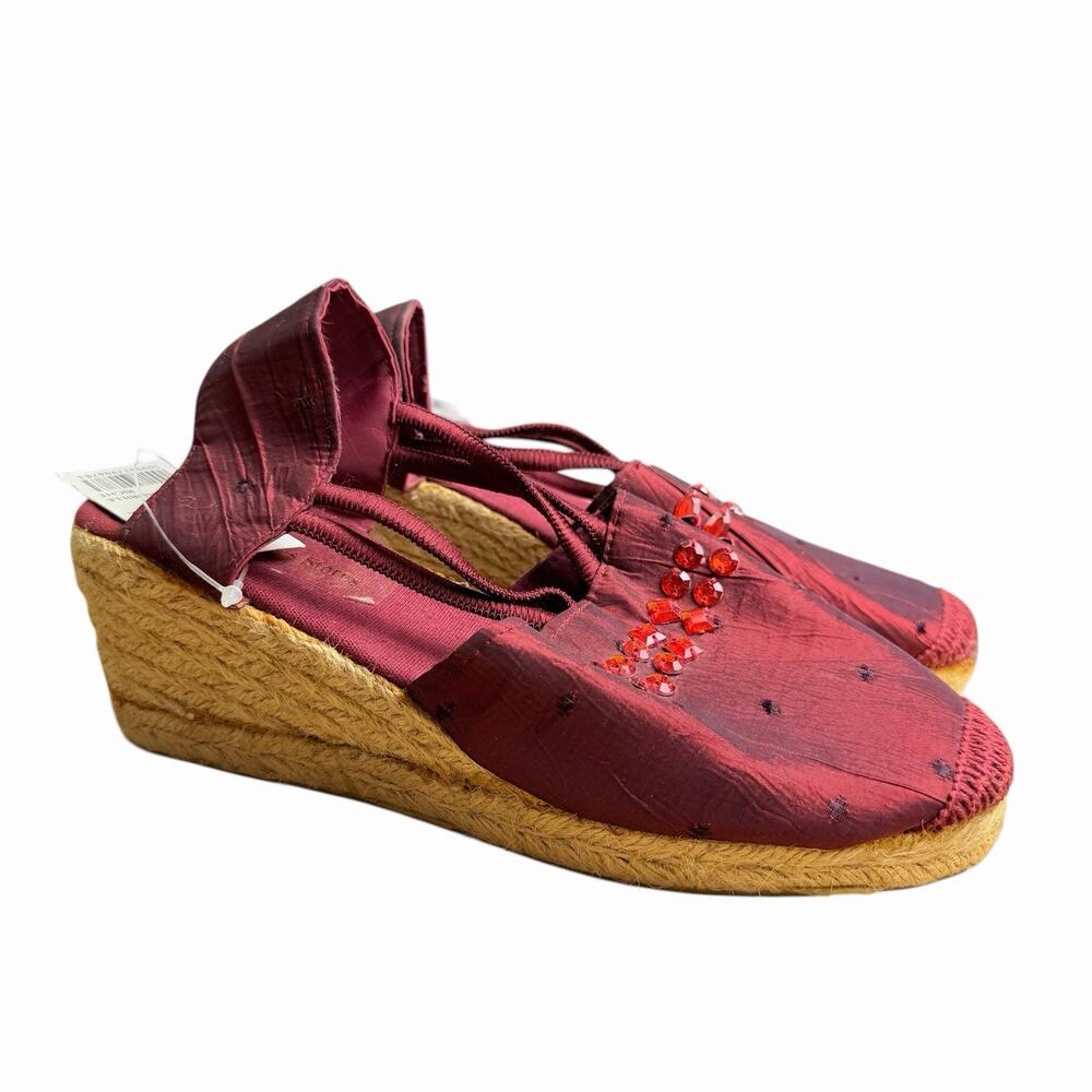 Dunnes Store Wine Silk Espidrilles Women's Sz 6 Embellished Coastal Travel NWT